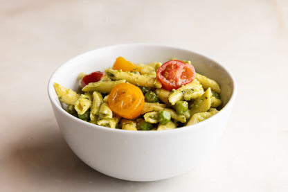 Pesto Pasta Salad with Peas and Tomatoes